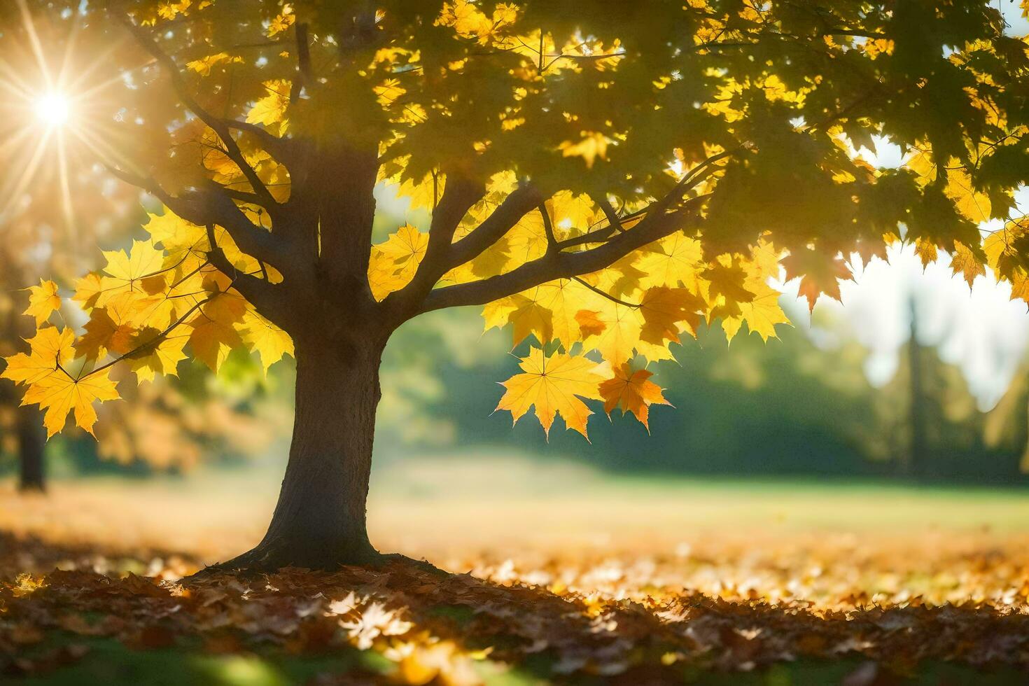 autumn tree with yellow leaves in the sun. AI-Generated photo