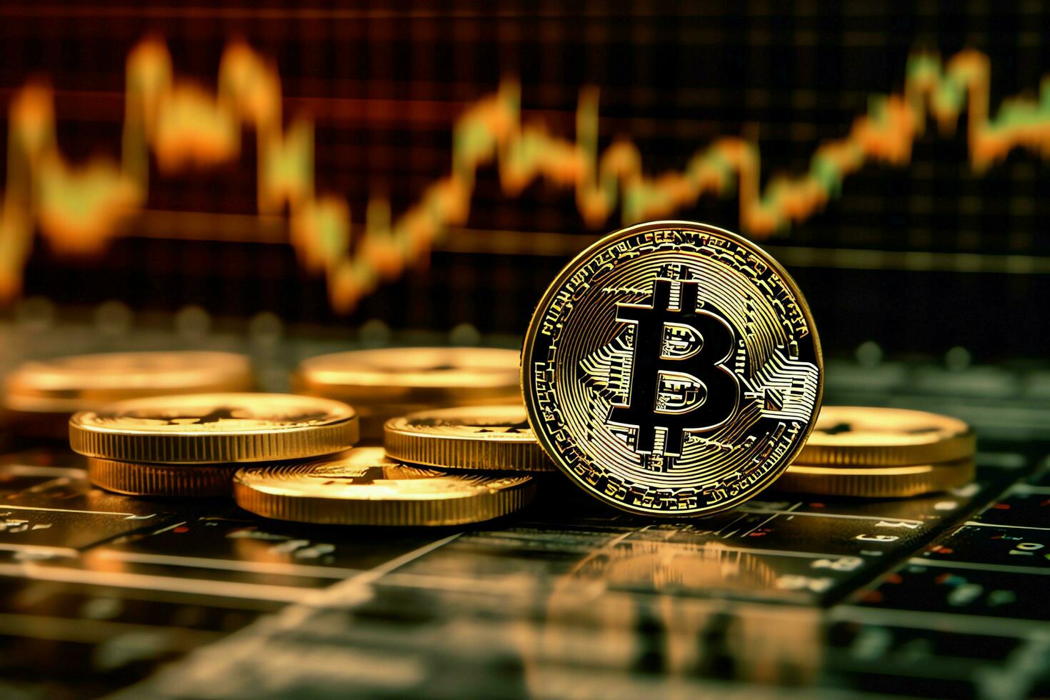Golden bitcoin digital cryptocurrency futuristic money. Technology business internet trading concept by AI Generated photo