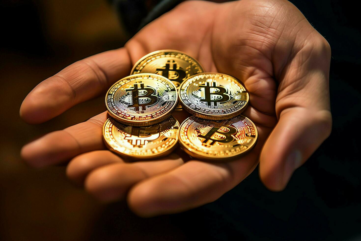 Golden bitcoin digital cryptocurrency futuristic money. Technology business internet trading concept by AI Generated photo