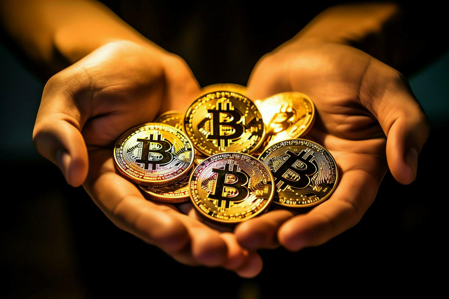 Golden bitcoin digital cryptocurrency futuristic money. Technology business internet trading concept by AI Generated photo