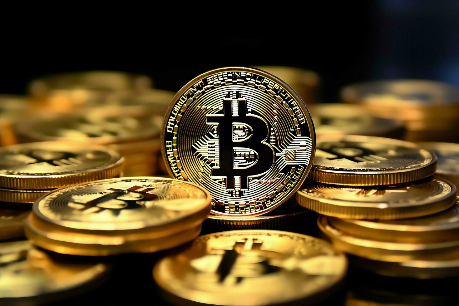Golden bitcoin digital cryptocurrency futuristic money. Technology business internet trading concept by AI Generated photo