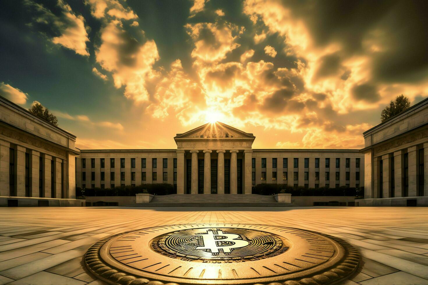 Golden bitcoin digital cryptocurrency futuristic money. Technology business internet trading concept by AI Generated photo