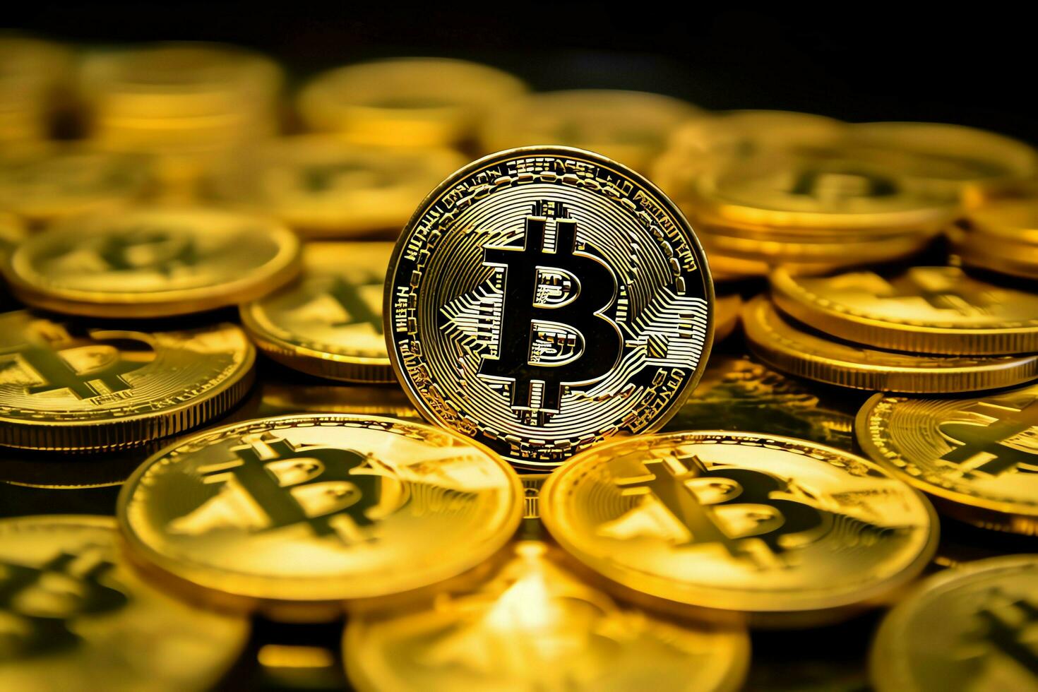 Golden bitcoin digital cryptocurrency futuristic money. Technology business internet trading concept by AI Generated photo