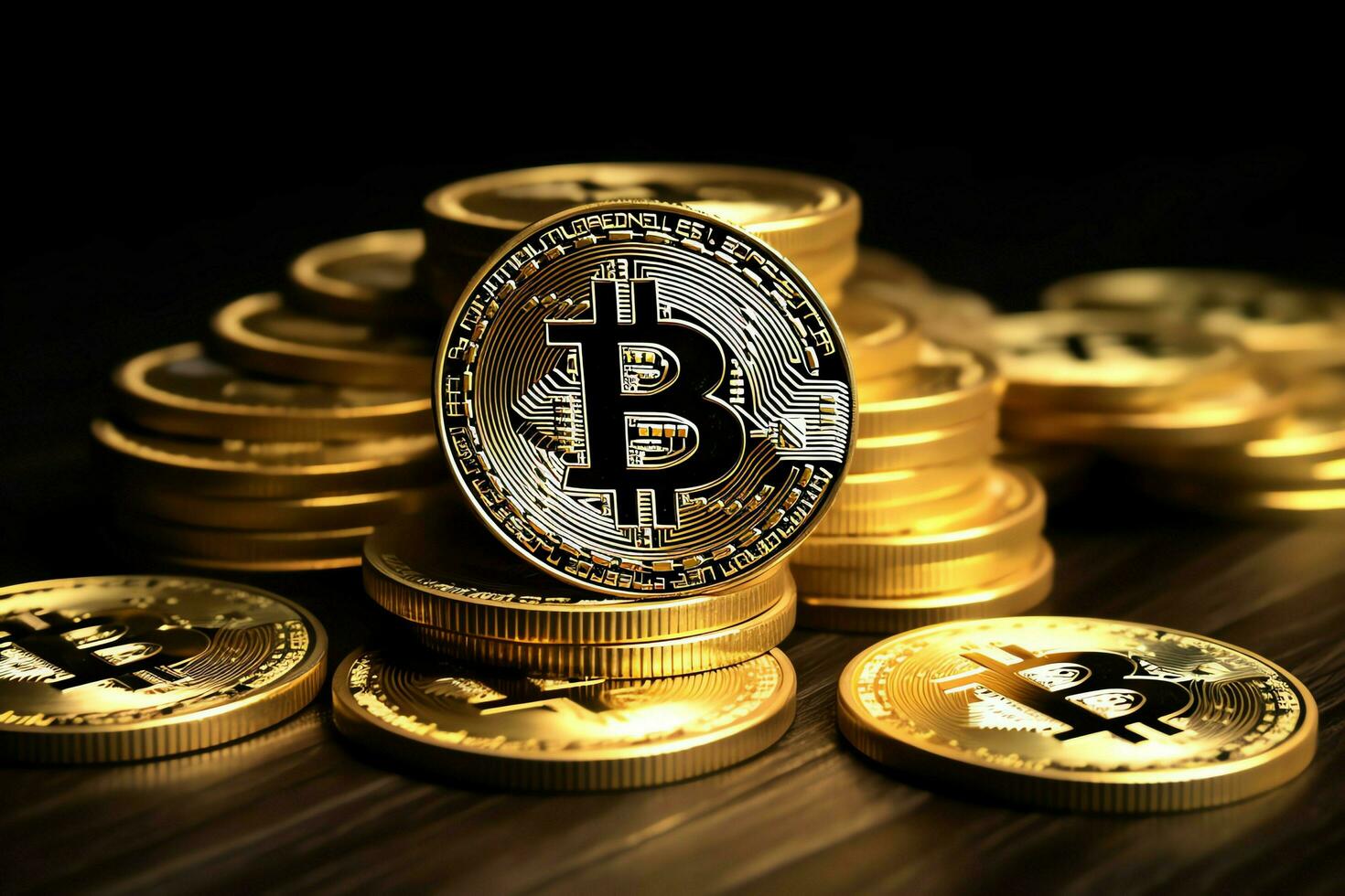 Golden bitcoin digital cryptocurrency futuristic money. Technology business internet trading concept by AI Generated photo