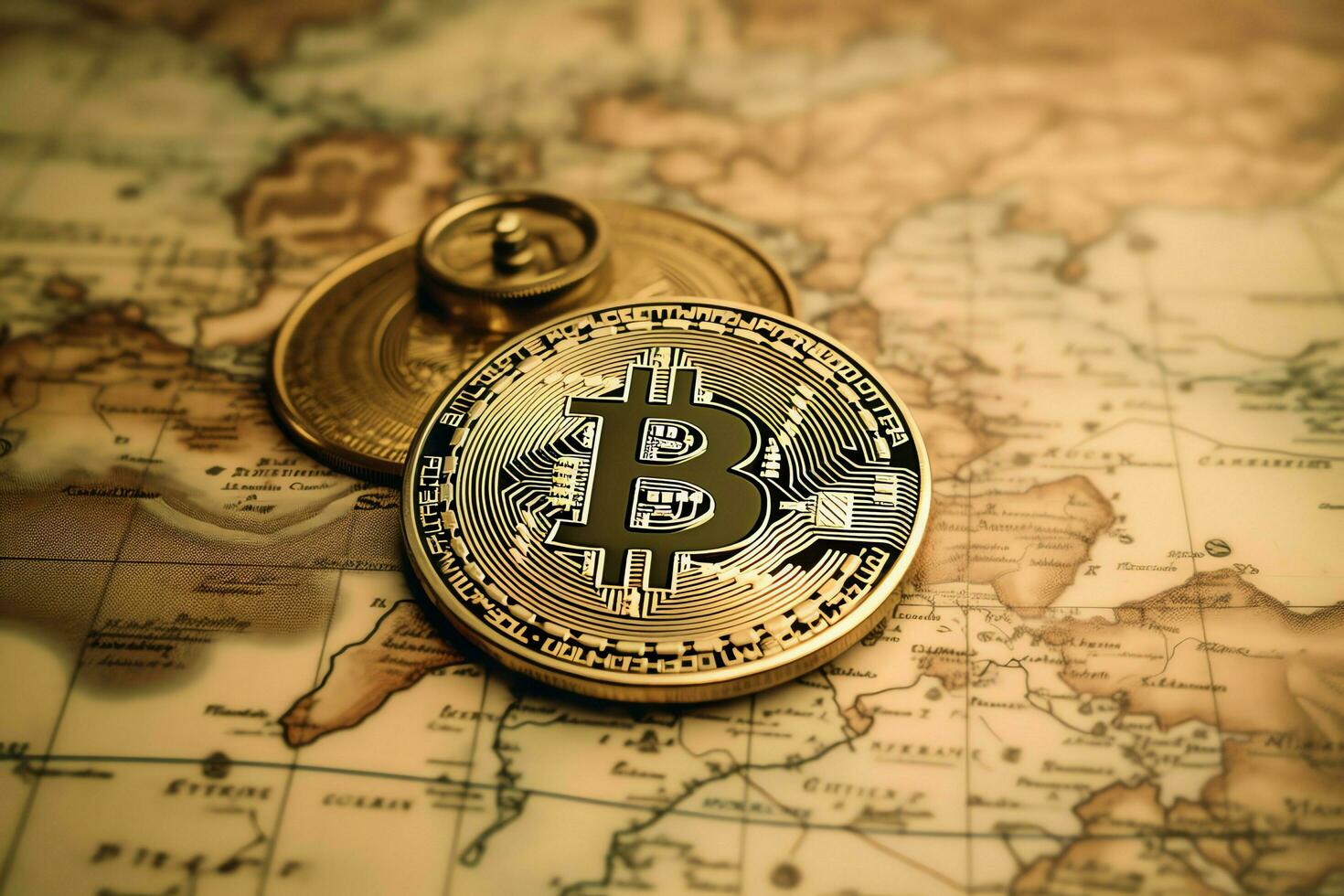 Golden bitcoin digital cryptocurrency futuristic money. Technology business internet trading concept by AI Generated photo