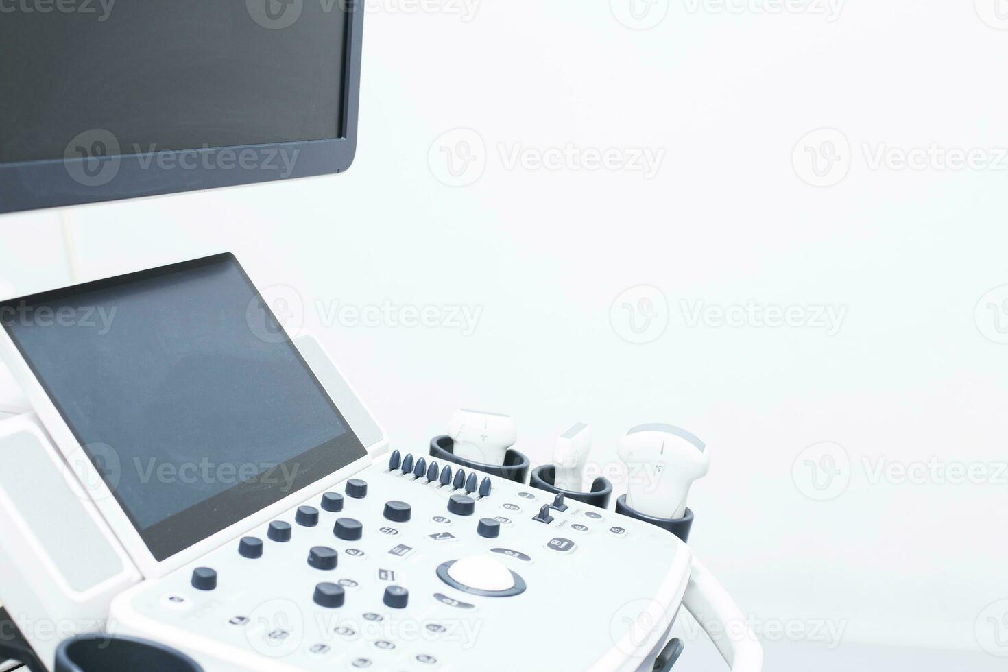 Modern ultrasound machine, scanners and sensors close-up. Medical equipment in the clinic. photo