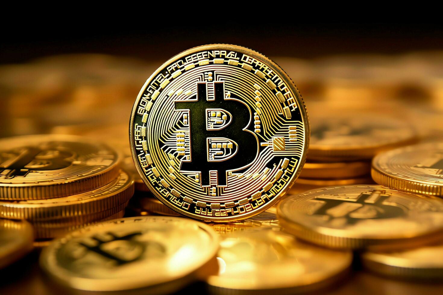 Golden bitcoin digital cryptocurrency futuristic money. Technology business internet trading concept by AI Generated photo