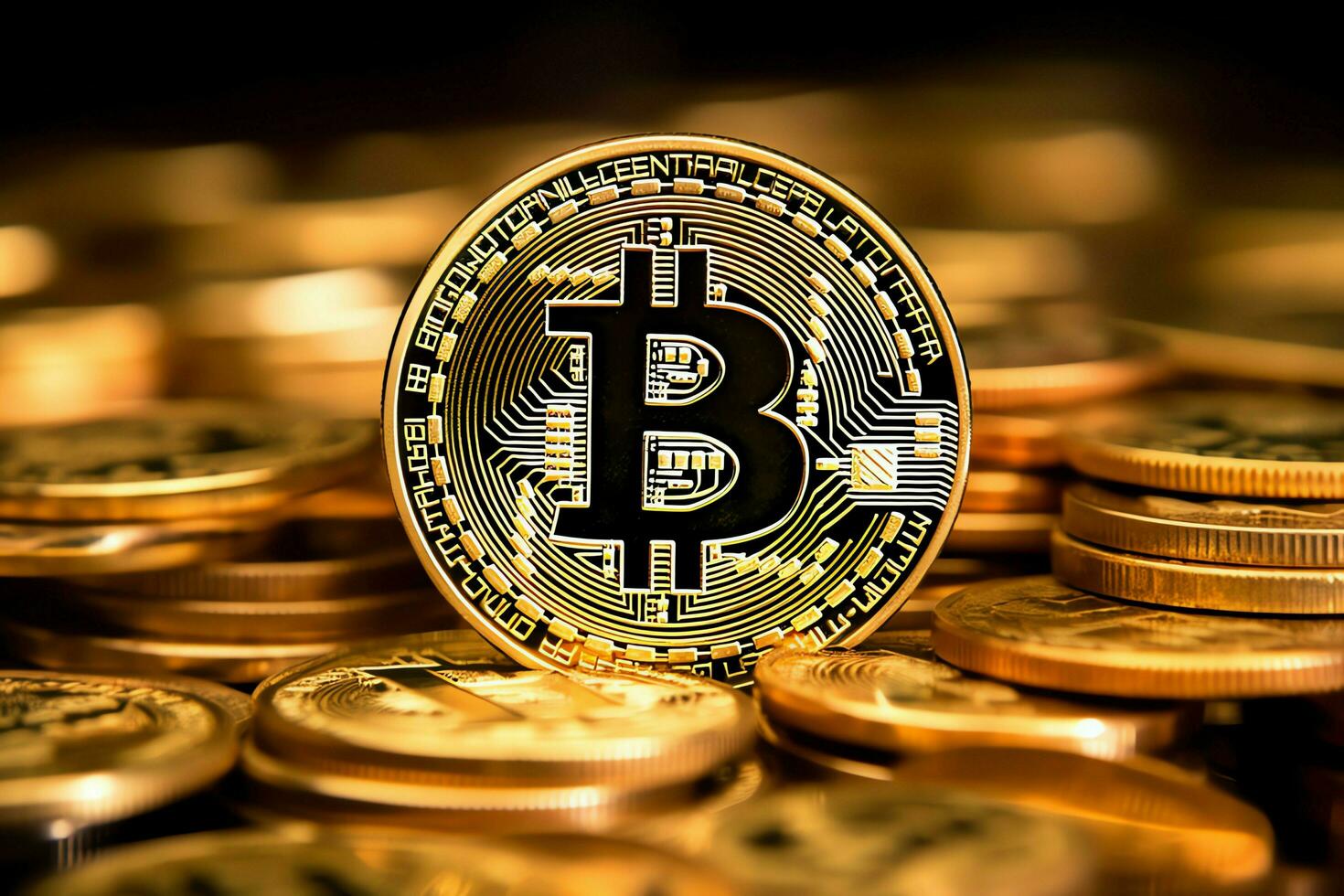 Golden bitcoin digital cryptocurrency futuristic money. Technology business internet trading concept by AI Generated photo
