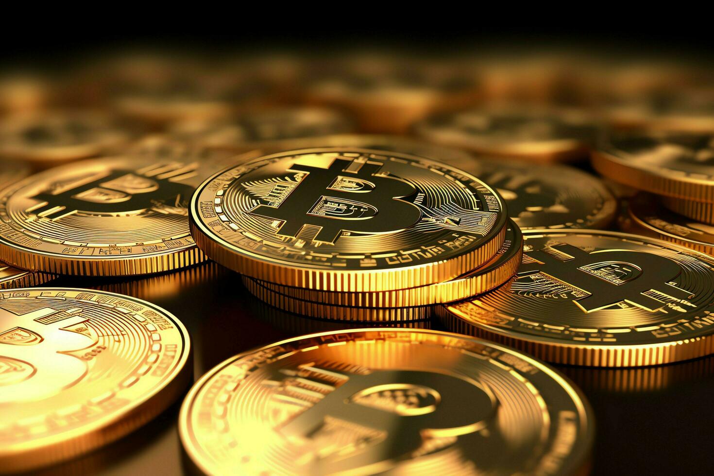Golden bitcoin digital cryptocurrency futuristic money. Technology business internet trading concept by AI Generated photo