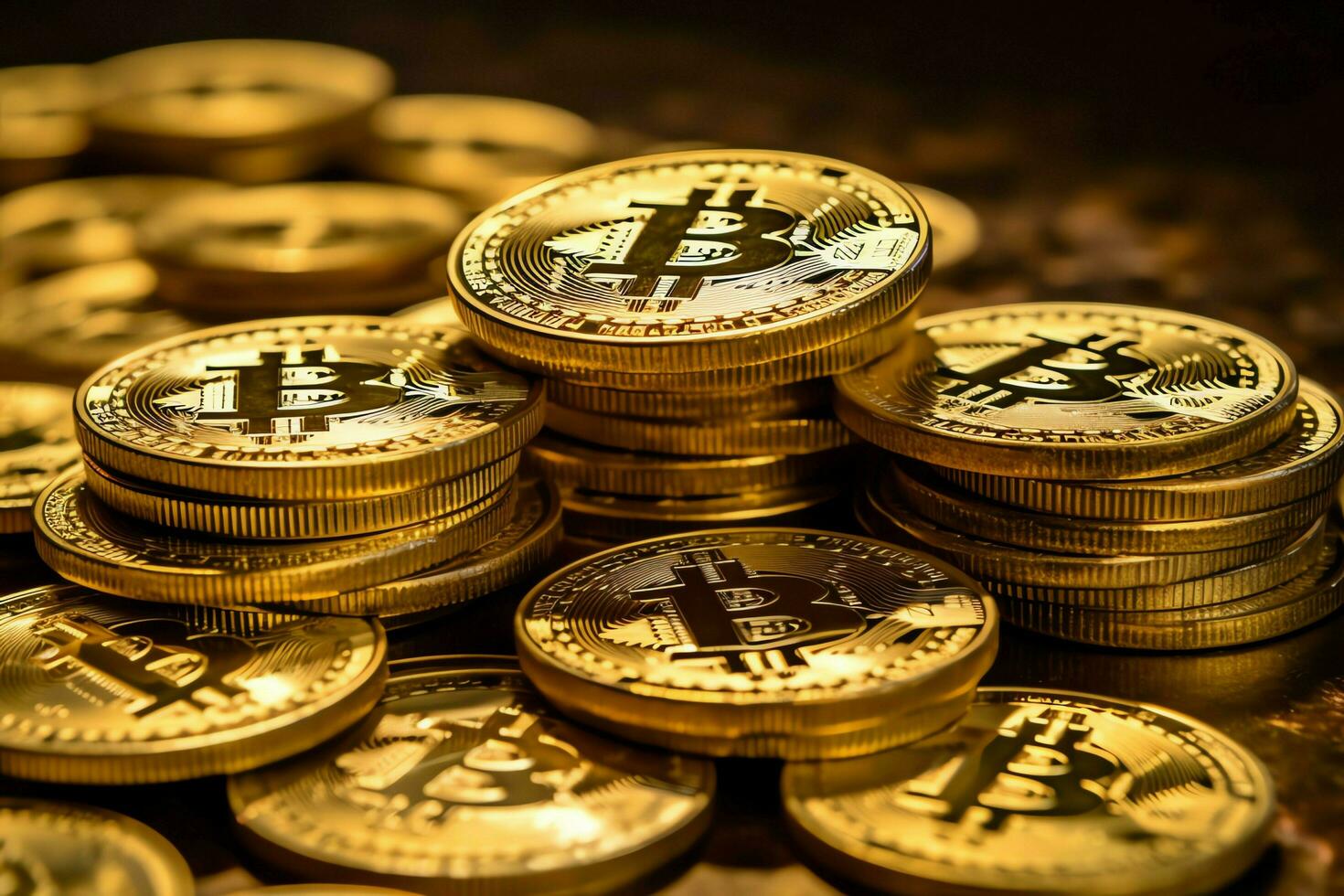 Golden bitcoin digital cryptocurrency futuristic money. Technology business internet trading concept by AI Generated photo