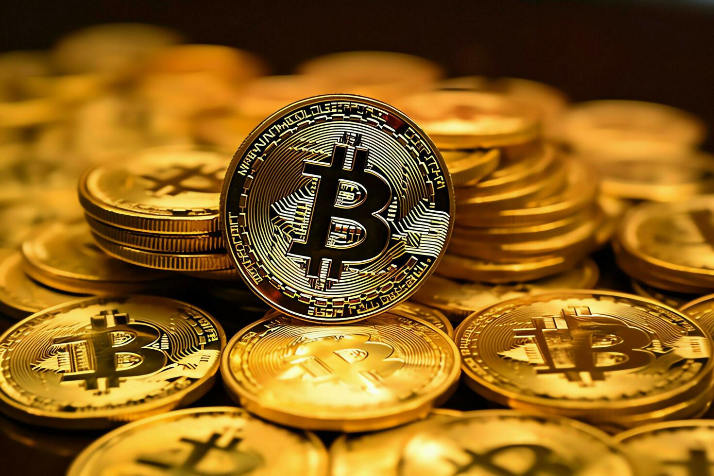 Golden bitcoin digital cryptocurrency futuristic money. Technology business internet trading concept by AI Generated photo