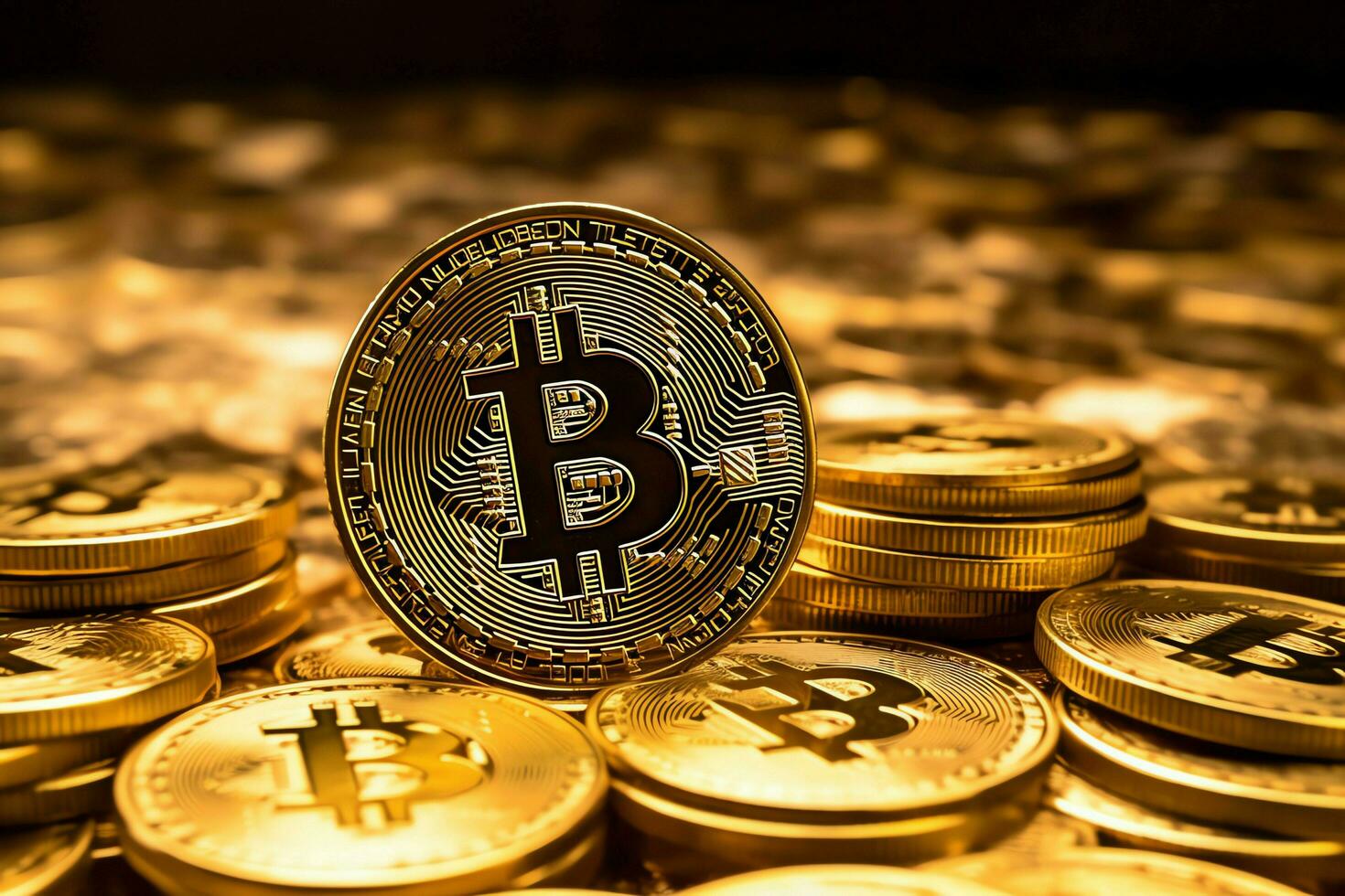 Golden bitcoin digital cryptocurrency futuristic money. Technology business internet trading concept by AI Generated photo