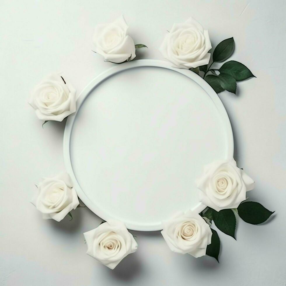 romántico ramo de flores de blanco floral rosado flores con Copiar espacio. natural floral Rosa marco diseño concepto por ai generado foto