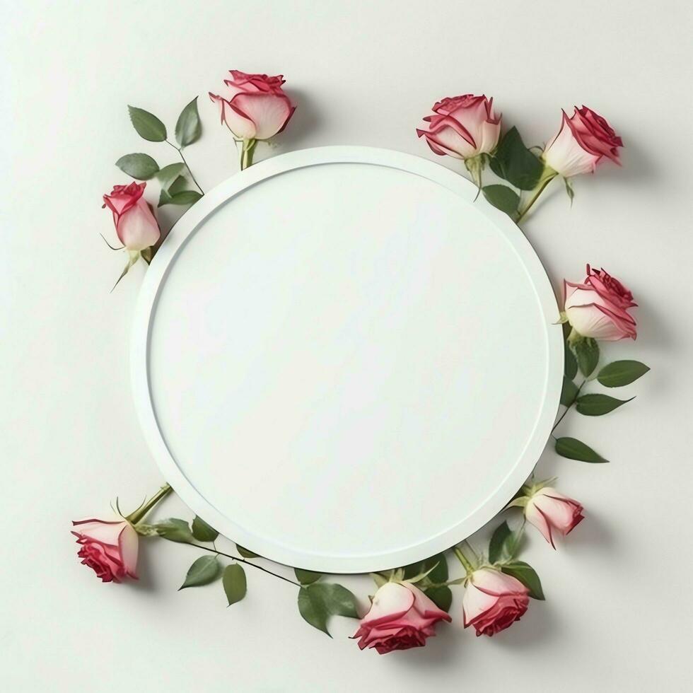 romántico ramo de flores de blanco floral rosado flores con Copiar espacio. natural floral Rosa marco diseño concepto por ai generado foto