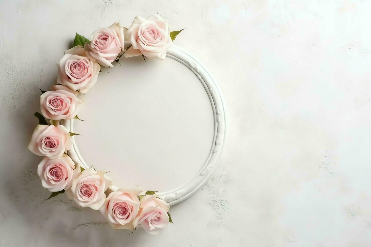 Romantic bouquet of blank floral pink blossoms with copy space. Natural floral rose frame layout concept by AI Generated photo