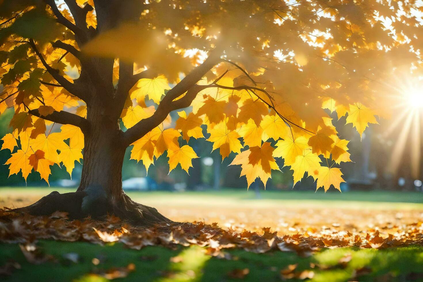 a tree with yellow leaves in the sun. AI-Generated photo