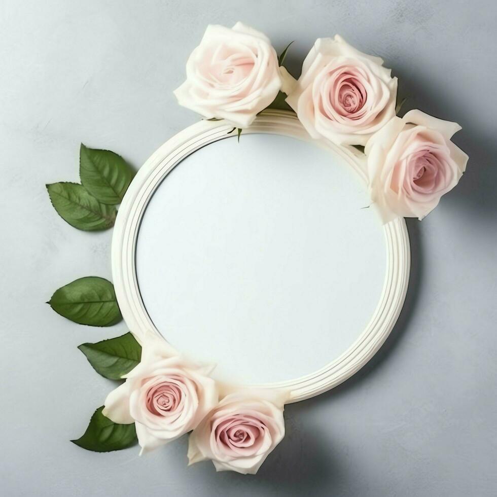 romántico ramo de flores de blanco floral rosado flores con Copiar espacio. natural floral Rosa marco diseño concepto por ai generado foto