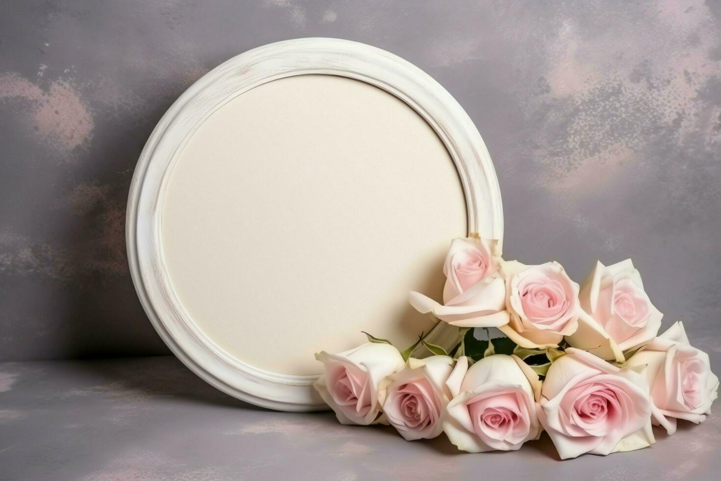 romántico ramo de flores de blanco floral rosado flores con Copiar espacio. natural floral Rosa marco diseño concepto por ai generado foto