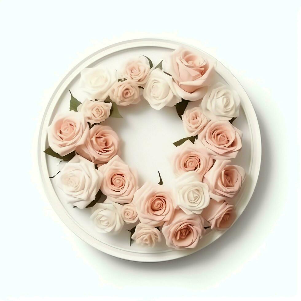 romántico ramo de flores de blanco floral rosado flores con Copiar espacio. natural floral Rosa marco diseño concepto por ai generado foto