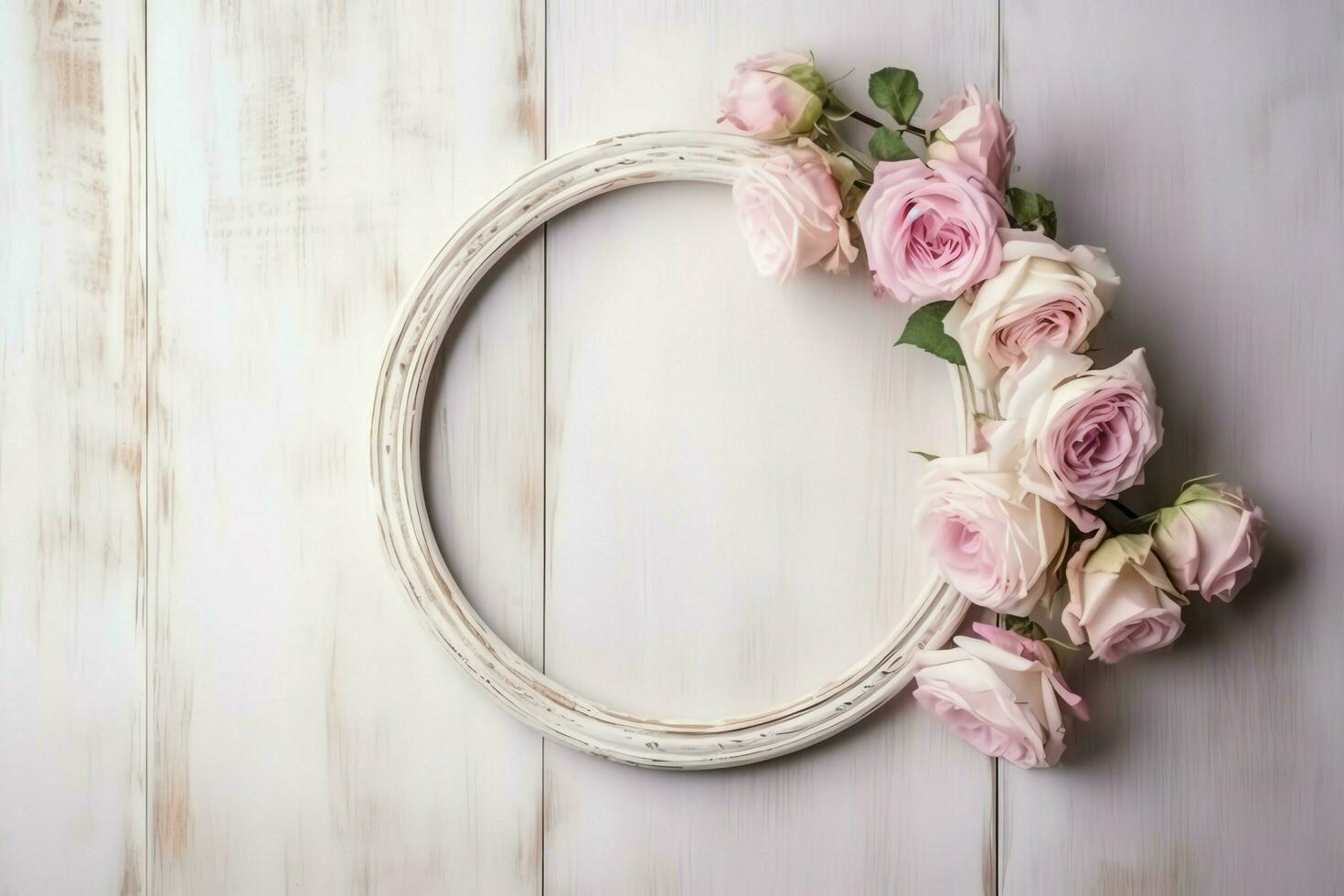 romántico ramo de flores de blanco floral rosado flores con Copiar espacio. natural floral Rosa marco diseño concepto por ai generado foto