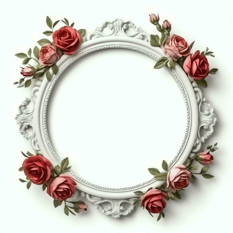 Romantic bouquet of blank floral pink blossoms with copy space. Natural floral rose frame layout concept by AI Generated photo