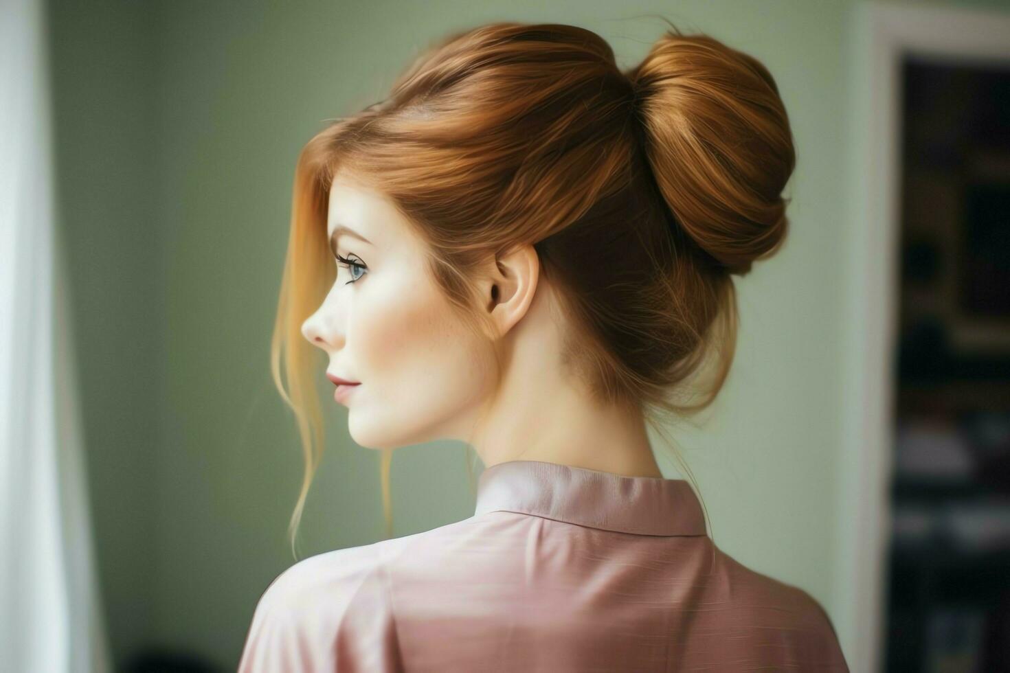 A beautiful bride with a bun hairstyles for long hair look from back. A female hairstyle rear view concept by AI Generated photo