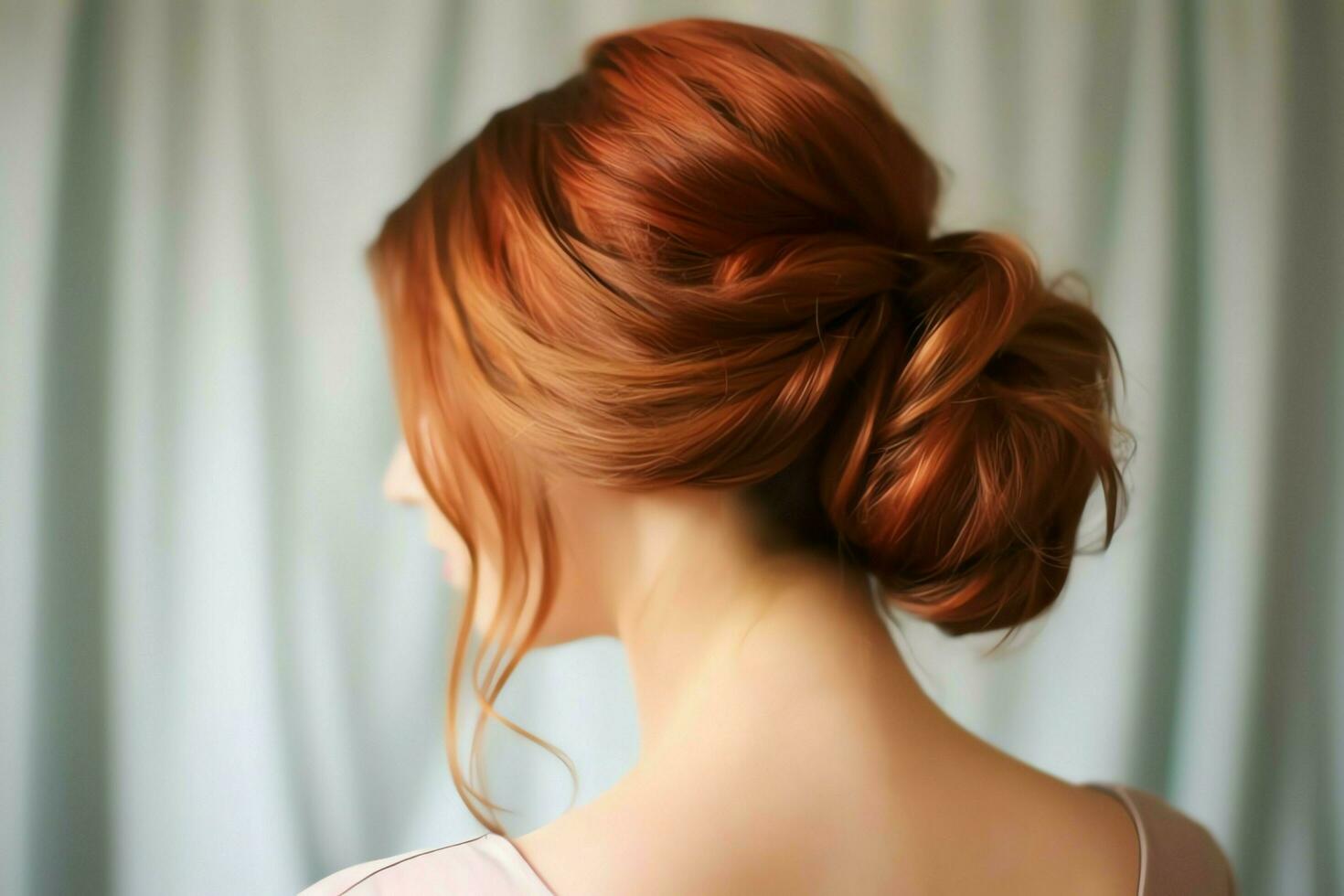 A beautiful bride with a bun hairstyles for long hair look from back. A female hairstyle rear view concept by AI Generated photo