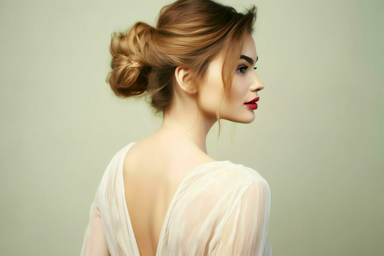 A beautiful bride with a bun hairstyles for long hair look from back. A female hairstyle rear view concept by AI Generated photo