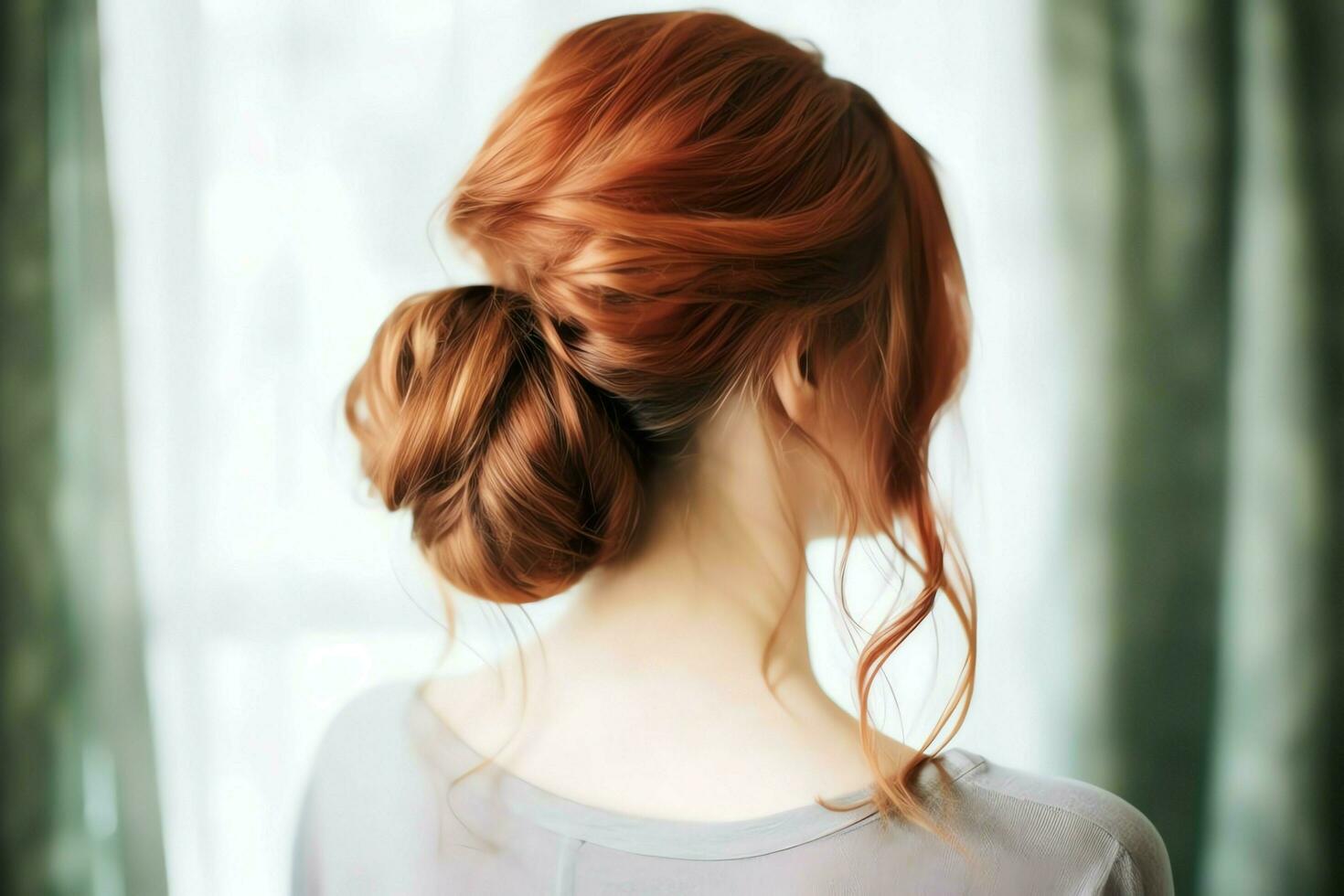 A beautiful bride with a bun hairstyles for long hair look from back. A female hairstyle rear view concept by AI Generated photo