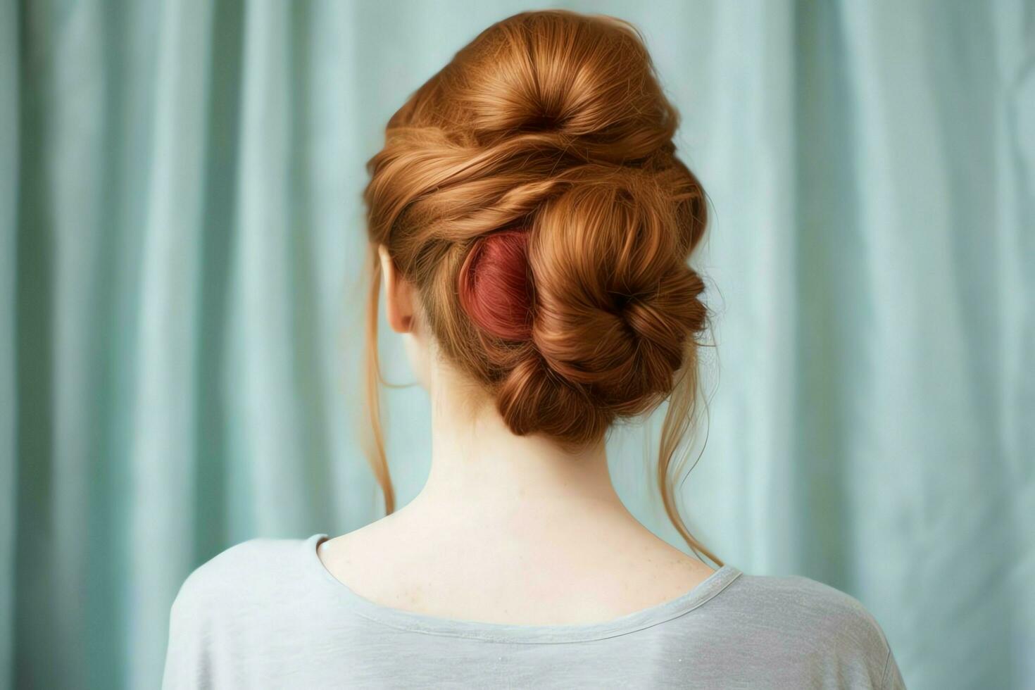 A beautiful bride with a bun hairstyles for long hair look from back. A female hairstyle rear view concept by AI Generated photo