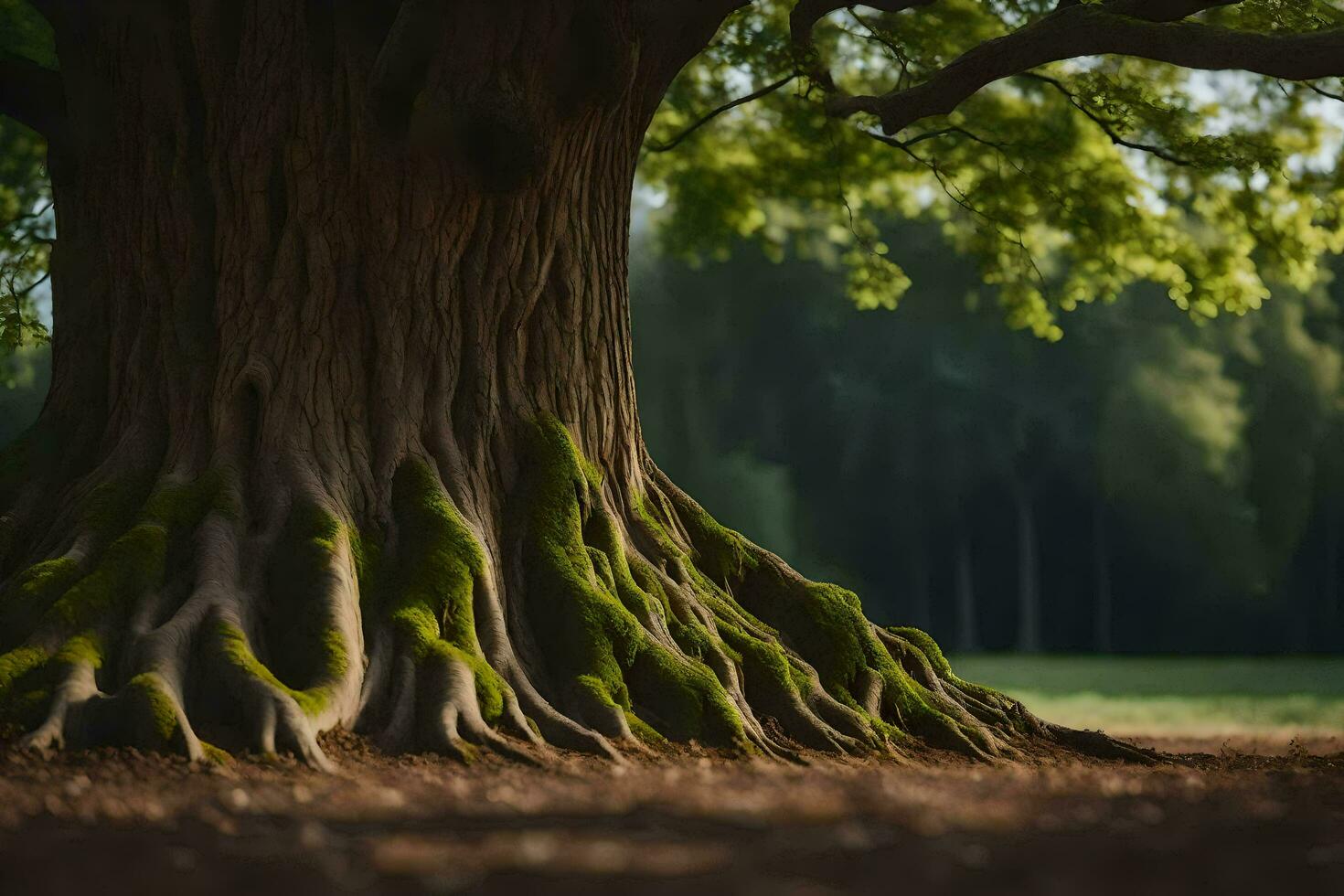 el raíces de un árbol en el bosque. generado por ai foto