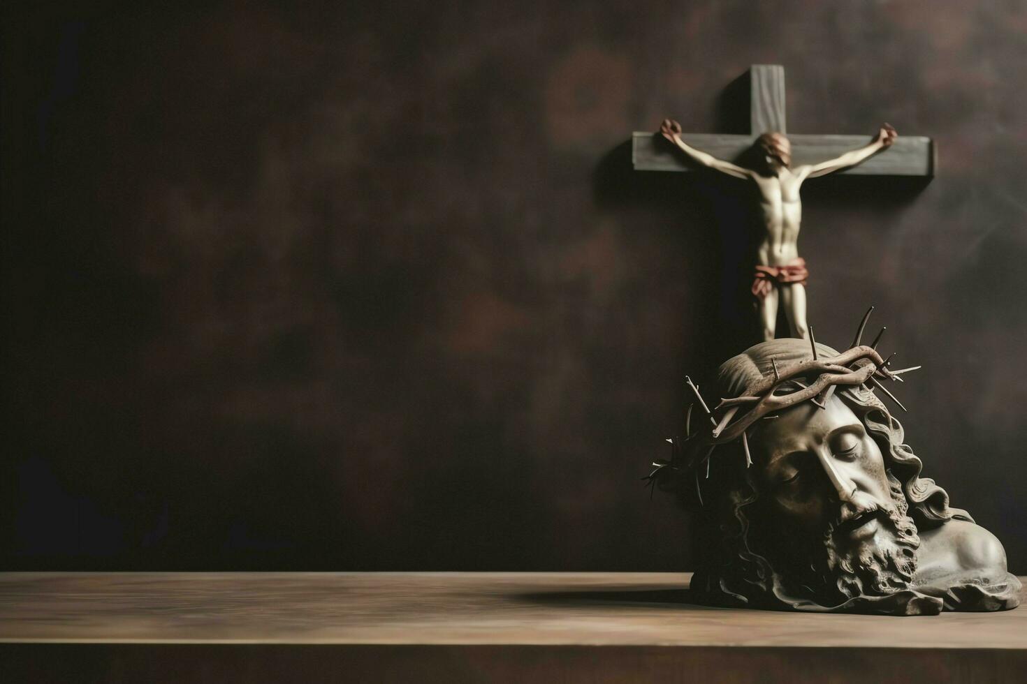 Happy good friday celebration concept with crown of thorns, bible, christian cross and copy space concept by AI Generated photo