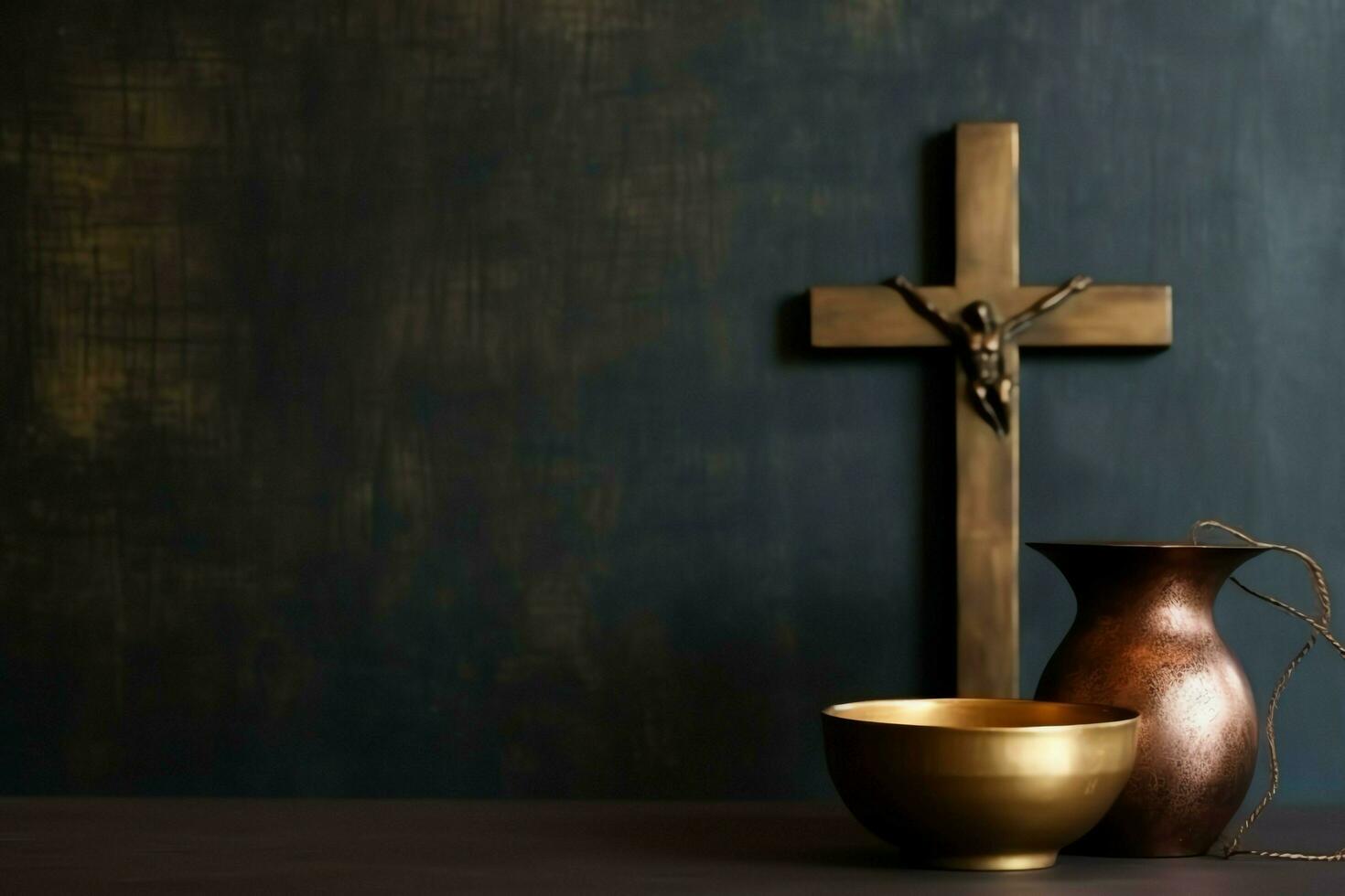 Happy good friday celebration concept with crown of thorns, bible, christian cross and copy space concept by AI Generated photo