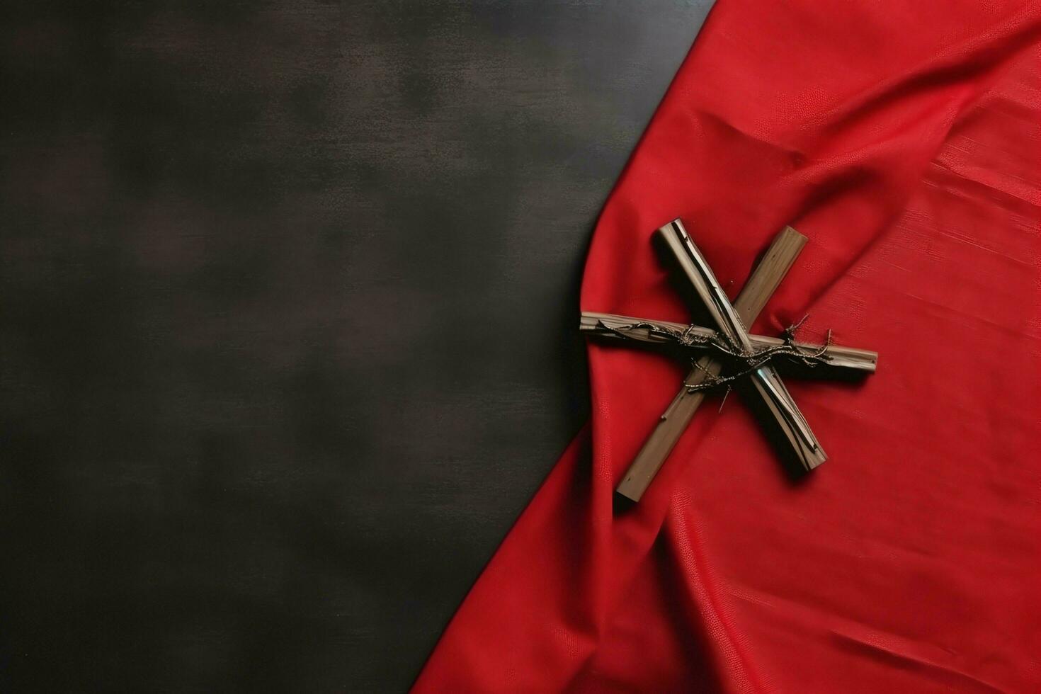 Happy good friday celebration concept with crown of thorns, bible, christian cross and copy space concept by AI Generated photo