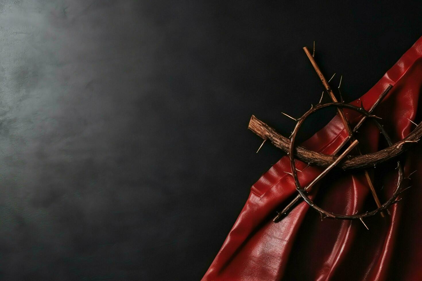 Happy good friday celebration concept with crown of thorns, bible, christian cross and copy space concept by AI Generated photo