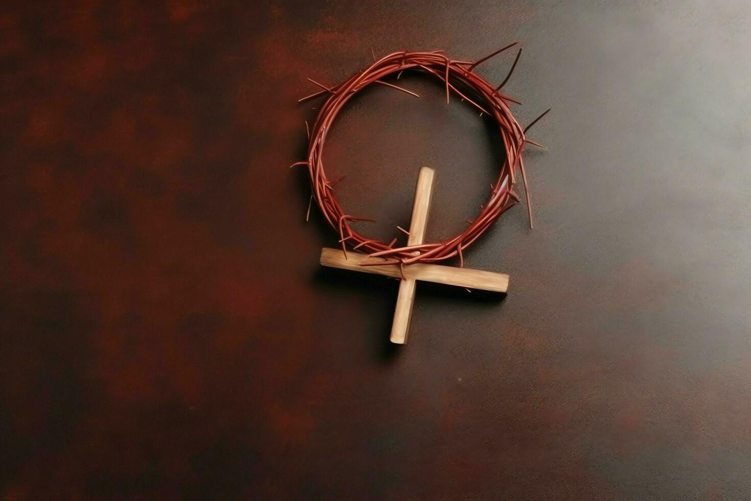 Happy good friday celebration concept with crown of thorns, bible, christian cross and copy space concept by AI Generated photo