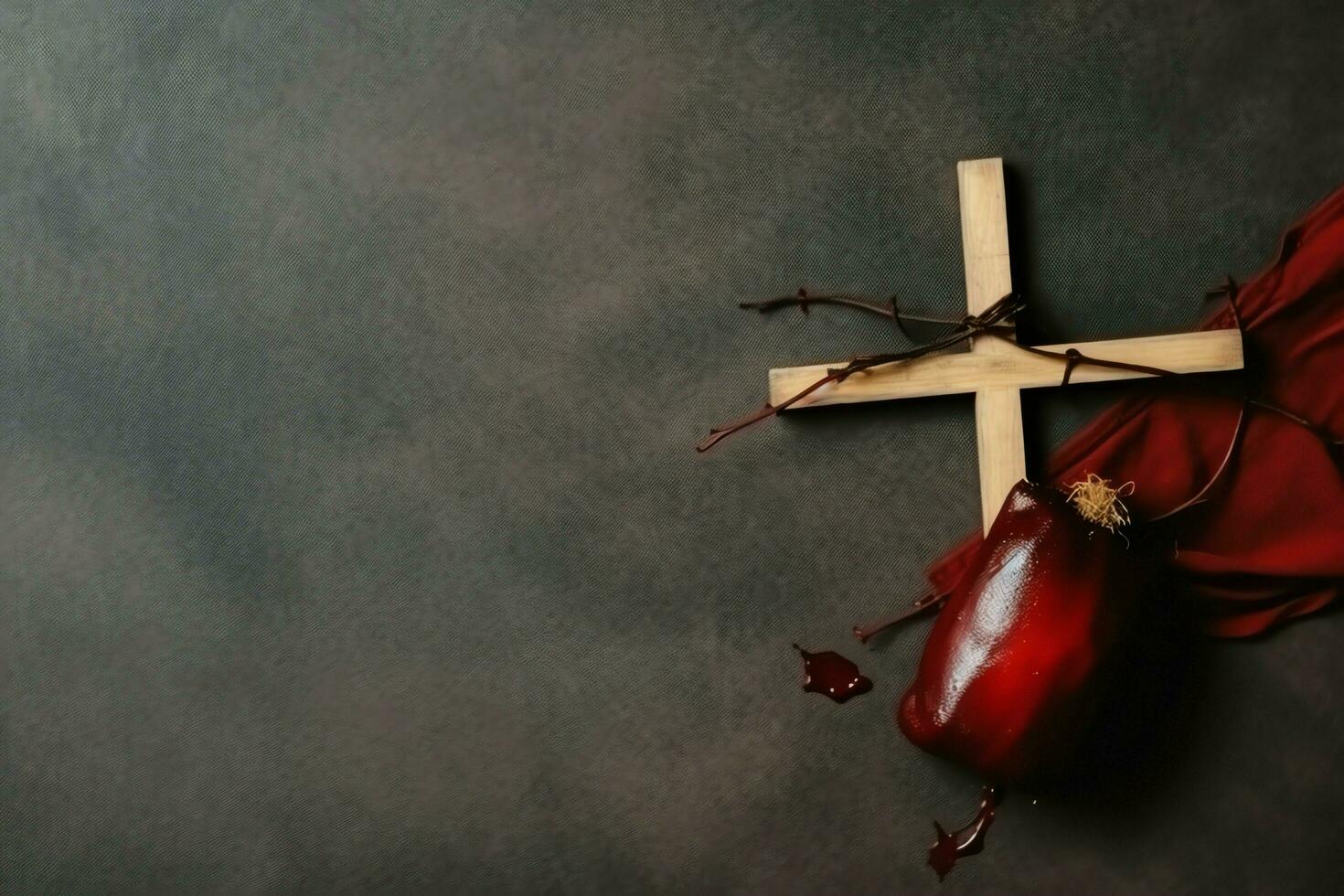 Happy good friday celebration concept with crown of thorns, bible, christian cross and copy space concept by AI Generated photo