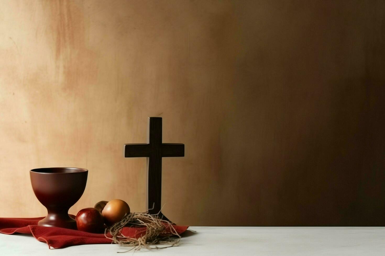 Happy good friday celebration concept with crown of thorns, bible, christian cross and copy space concept by AI Generated photo