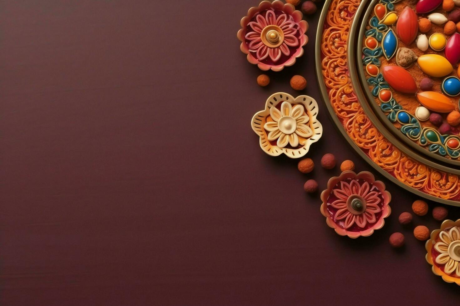 Happy diwali or deepavali traditional indian festival with clay diya oil lamp. Indian hindu festival of light symbol with candle and light. Clay diya lamp lit during diwali celebration by AI generated photo