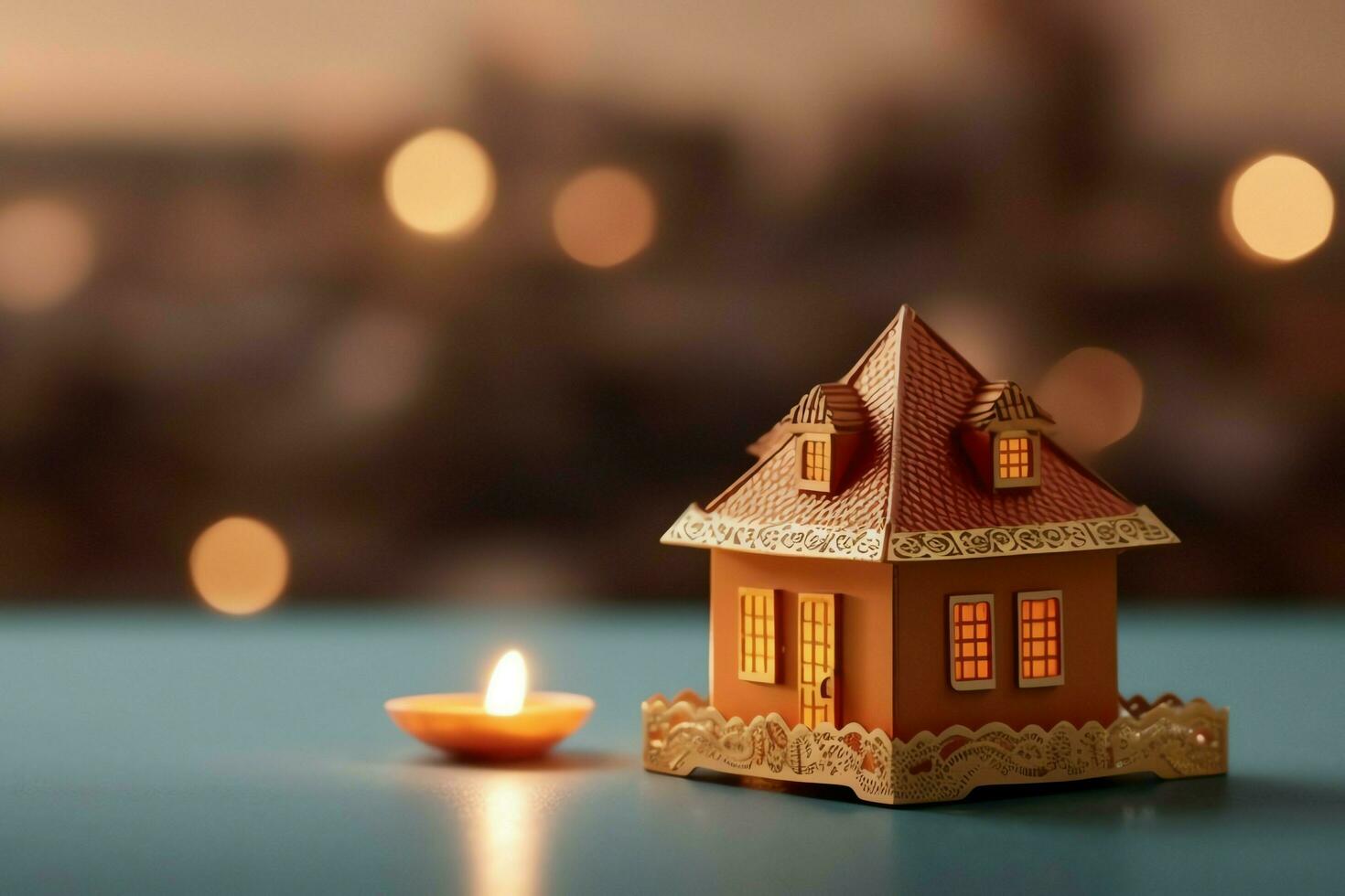 Happy diwali or deepavali traditional indian festival with clay diya oil lamp. Indian hindu festival of light symbol with candle and light. Clay diya lamp lit during diwali celebration by AI generated photo