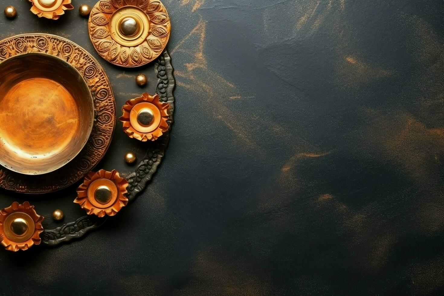 Happy diwali or deepavali traditional indian festival with clay diya oil lamp. Indian hindu festival of light symbol with candle and light. Clay diya lamp lit during diwali celebration by AI generated photo