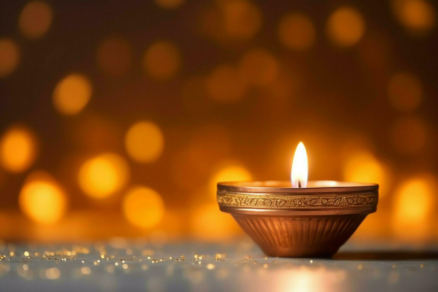 Happy diwali or deepavali traditional indian festival with clay diya oil lamp. Indian hindu festival of light symbol with candle and light. Clay diya lamp lit during diwali celebration by AI generated photo