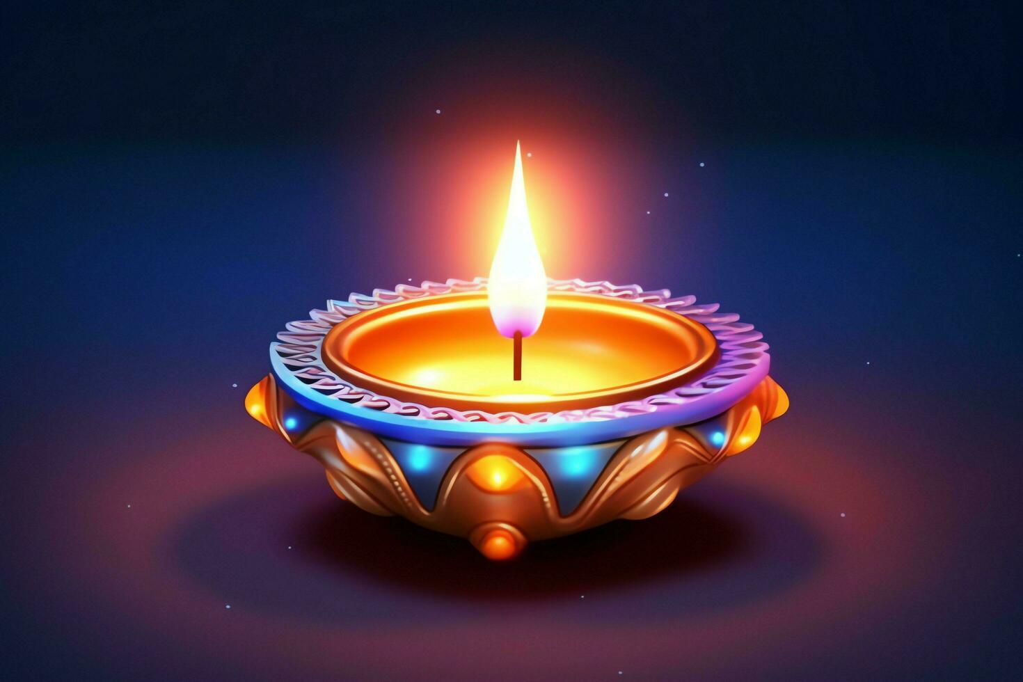 Happy diwali or deepavali traditional indian festival with clay diya oil lamp. Indian hindu festival of light symbol with candle and light. Clay diya lamp lit during diwali celebration by AI generated photo