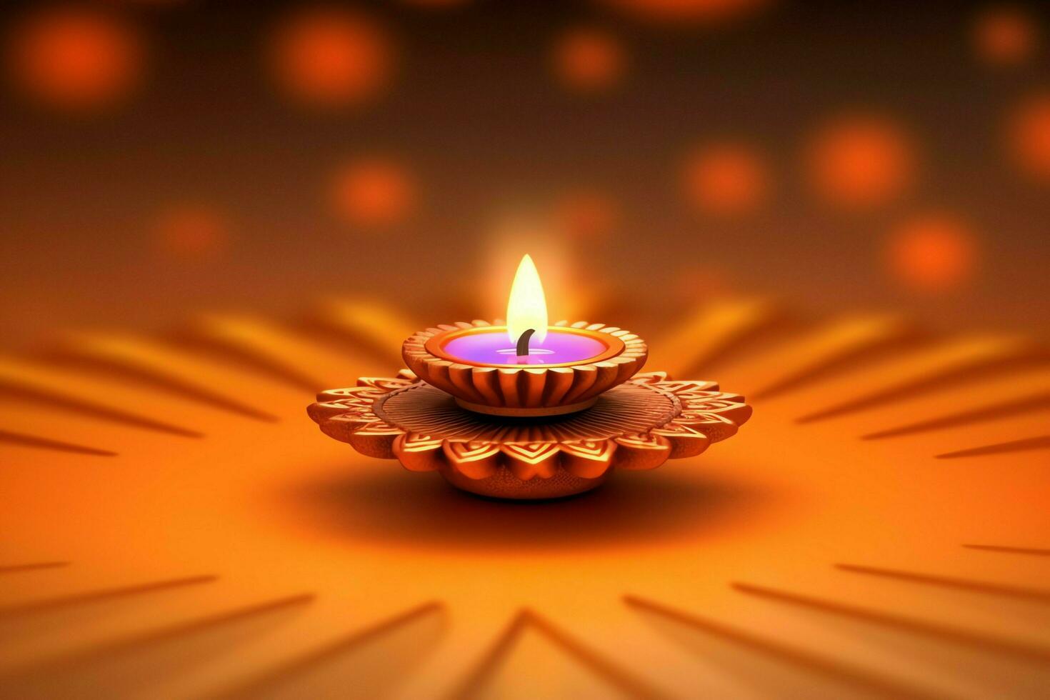 Happy diwali or deepavali traditional indian festival with clay diya oil lamp. Indian hindu festival of light symbol with candle and light. Clay diya lamp lit during diwali celebration by AI generated photo