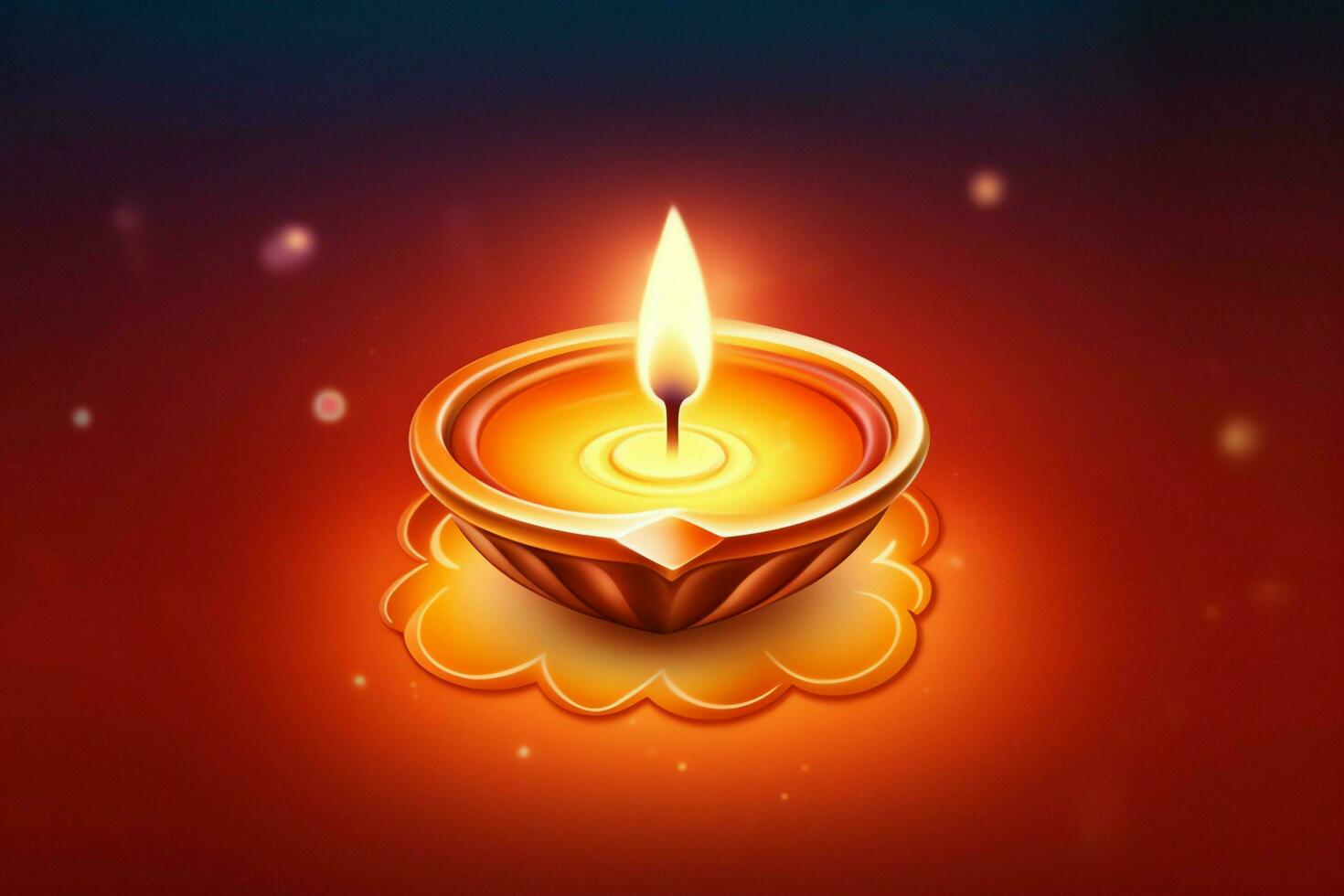 Happy diwali or deepavali traditional indian festival with clay diya oil lamp. Indian hindu festival of light symbol with candle and light. Clay diya lamp lit during diwali celebration by AI generated photo