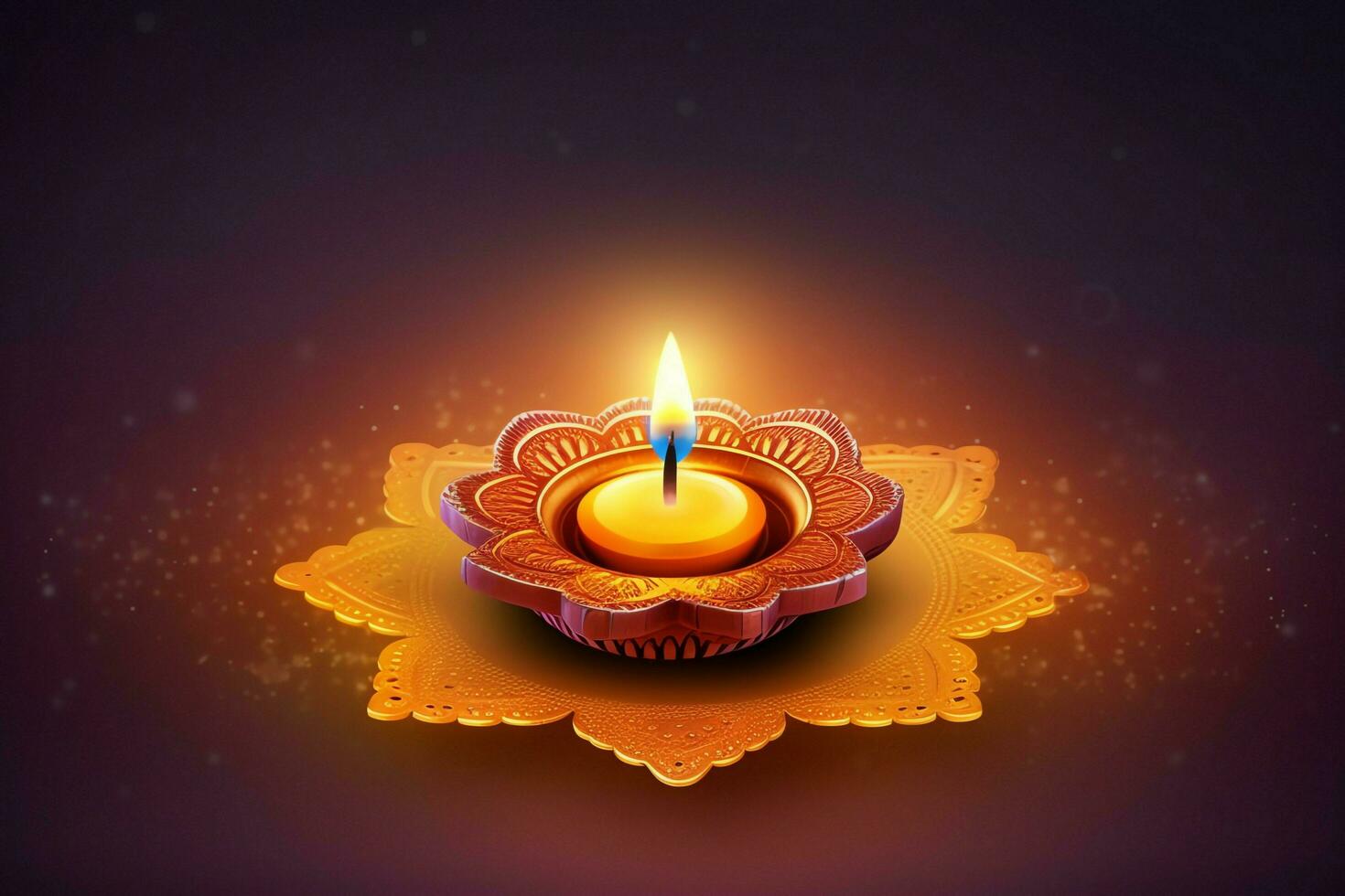 Happy diwali or deepavali traditional indian festival with clay diya oil lamp. Indian hindu festival of light symbol with candle and light. Clay diya lamp lit during diwali celebration by AI generated photo