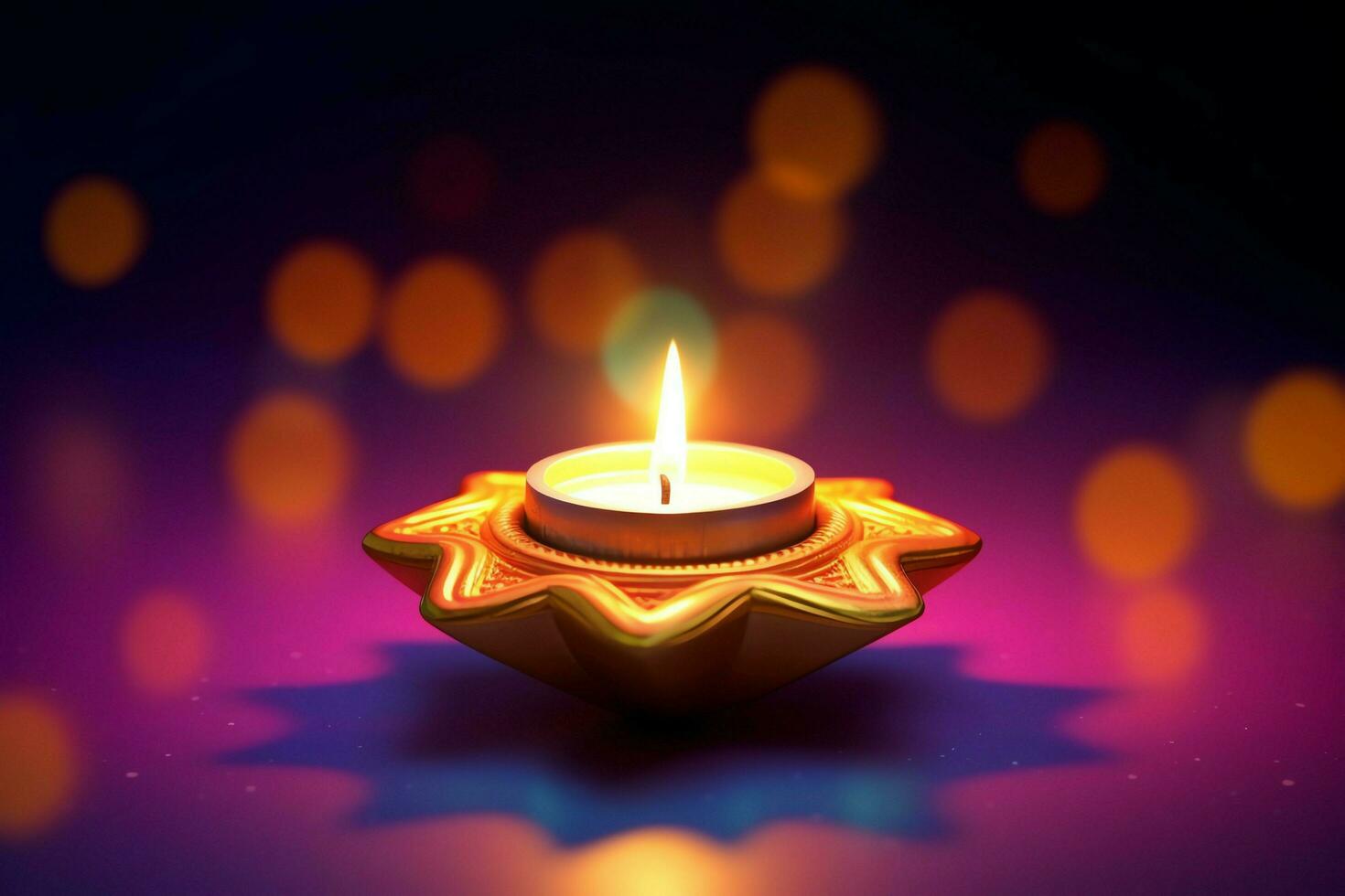 Happy diwali or deepavali traditional indian festival with clay diya oil lamp. Indian hindu festival of light symbol with candle and light. Clay diya lamp lit during diwali celebration by AI generated photo