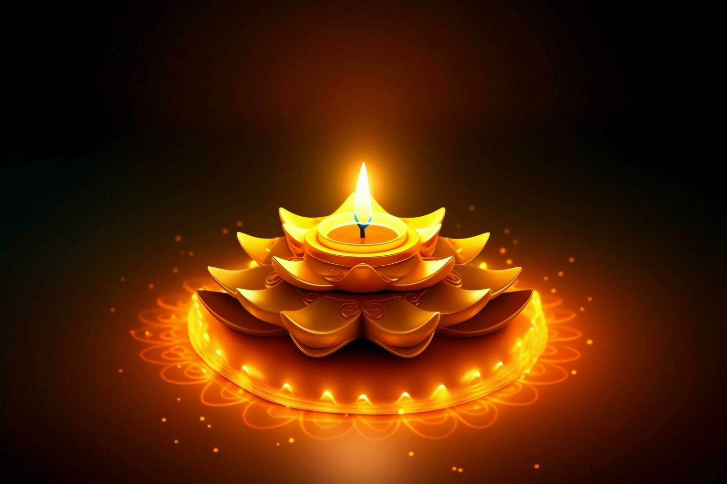 Happy diwali or deepavali traditional indian festival with clay diya oil lamp. Indian hindu festival of light symbol with candle and light. Clay diya lamp lit during diwali celebration by AI generated photo