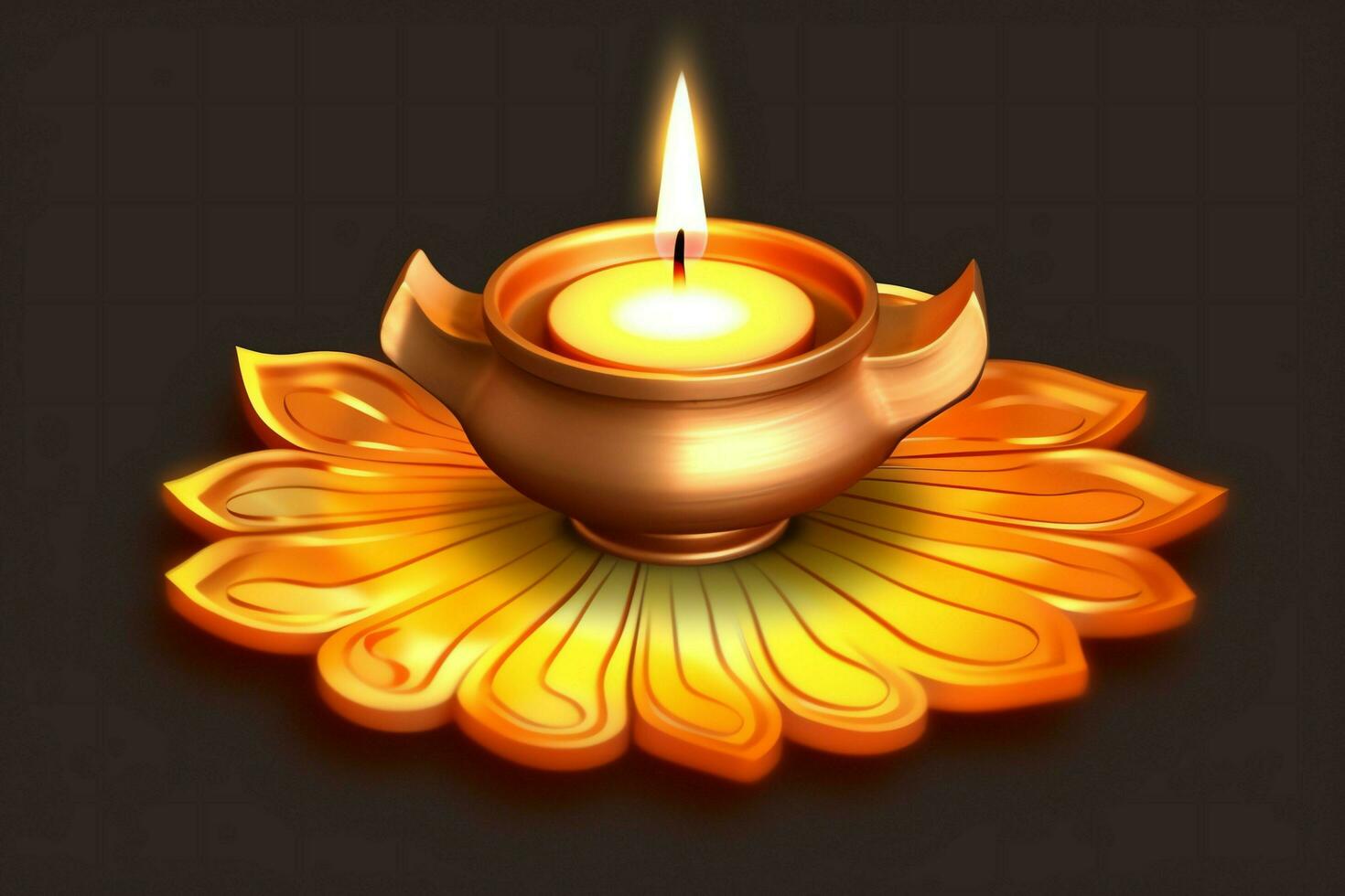 Happy diwali or deepavali traditional indian festival with clay diya oil lamp. Indian hindu festival of light symbol with candle and light. Clay diya lamp lit during diwali celebration by AI generated photo