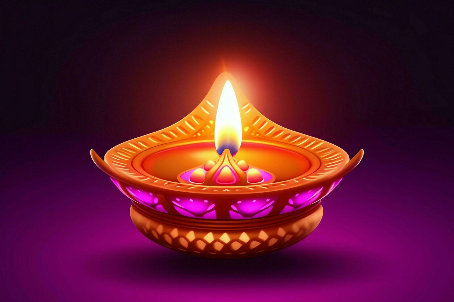 Happy diwali or deepavali traditional indian festival with clay diya oil lamp. Indian hindu festival of light symbol with candle and light. Clay diya lamp lit during diwali celebration by AI generated photo